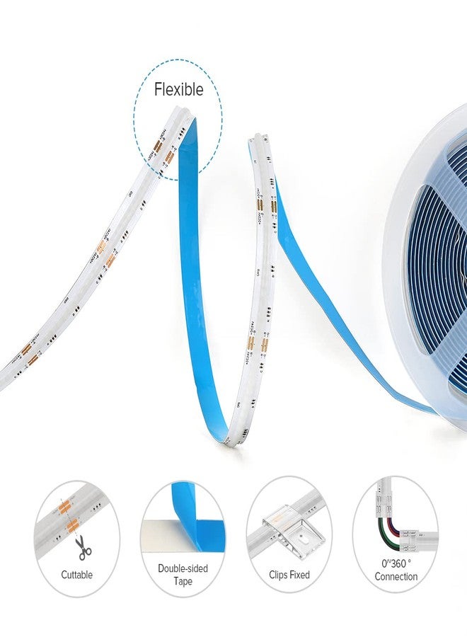 BTF-LIGHTING شريط إضاءة LED من نوع BTF-LIGHTING FCOB COB RGB، 840 مصباح LED/متر، طول 16.4 قدم، يعمل بجهد 24 فولت تيار مستمر، متغير اللون، مرن، عالي الكثافة، إضاءة موحدة، عرض 10 مم، مناسب لغرف النوم والديكورات الداخلية للمنزل (بدون محول أو وحدة تحكم). - Image 5